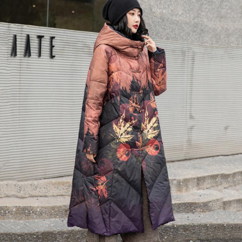 

Женские длинные пуховики из белого утиного пуха, толстые теплые пуховые пальто с капюшоном, осенне-зимняя свободная повседневная верхняя одежда с принтом XL