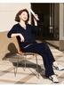 Elegant Spring Suit: Hoodie and Wide-Leg Trousers Set for Petite and Middle-Aged Women