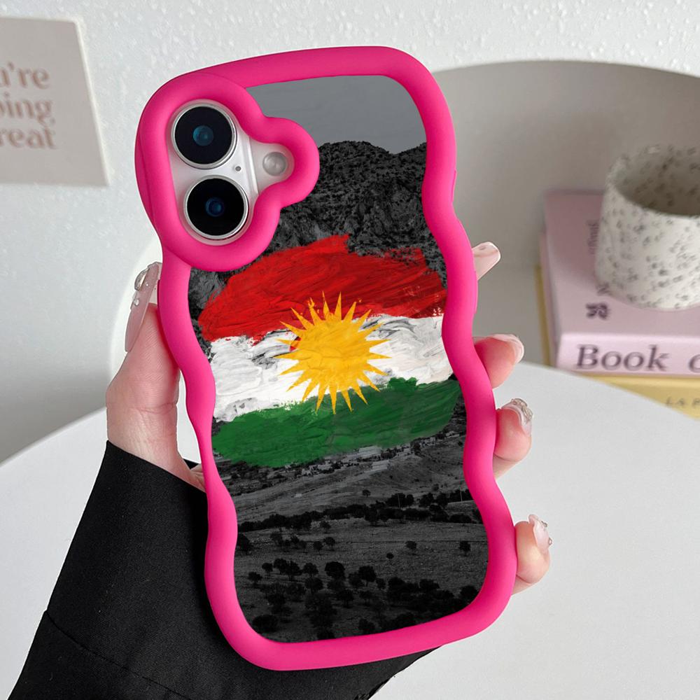 Kurdistan Flag Wavy Edge TPU Mobile Phone Case for iPhone 17 16 15 14 13 12 11 Air Pro Max Plus Colorful Cover