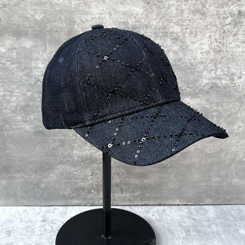 Spring And Summer High-Quality Plaid Sequins Washed Cotton Baseball Cap Women'S Versatile Street Cap