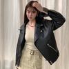 Women's Hong Kong Style Retro PU Leather Coat, Spring and Autumn Motorcycle Jacket
