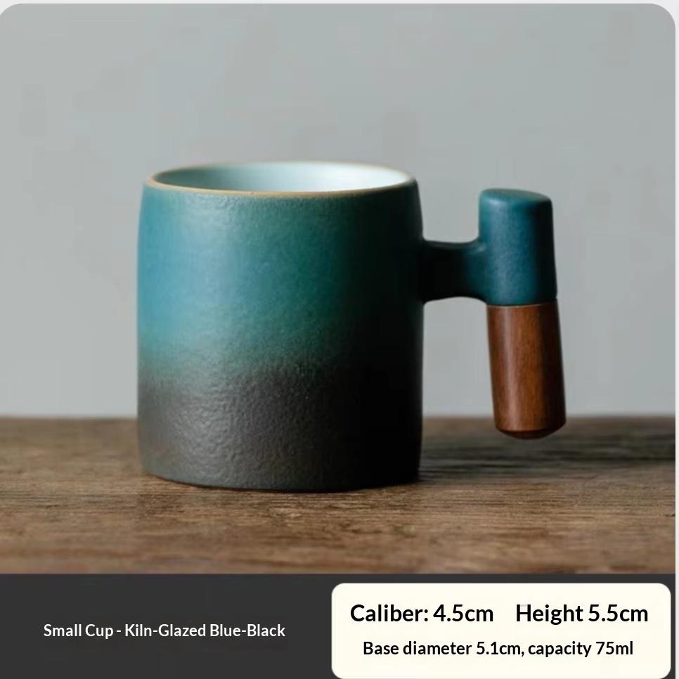 Wooden Handle Stoneware Mini Tea Cup with Anti-Scalding Feature Classic Design Customizable Ceramic Master Coffee Cup Coffee Mug 75ML