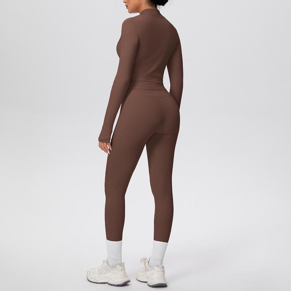 Cloud-like Quick-dry Zipper Jacket & High-waisted Yoga Suit - 3pc Outdoor Running Fitness Set