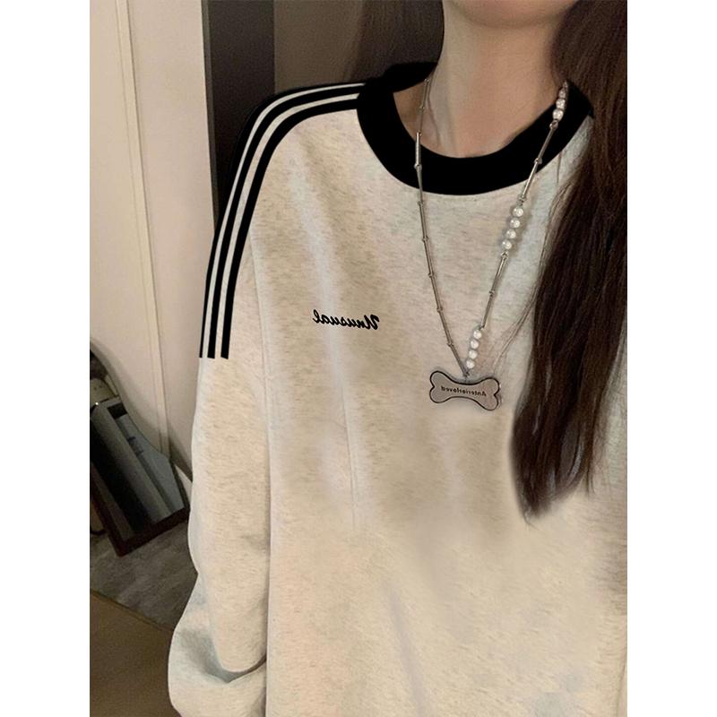 

Women s American Retro Three-Stripe Hooded Oversized Sweatshirt - Chic Spring Jacket L