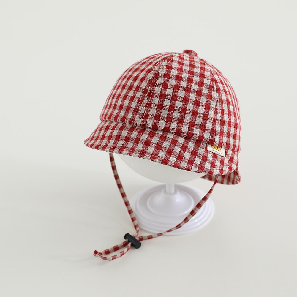 

Baby Ear Flap Hat 48cm 6-24 Month New Spring Plaid Girls Windproof Cute Fisherman Bucket Hat Boys Cap Infant Toddler Caps 48CM красный