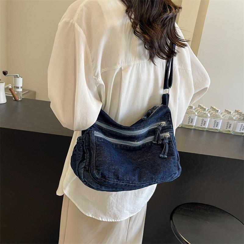 Borsa a Spalla in Denim da Donna con Grande Capacità Borsa a Tracolla per Uso Quotidiano