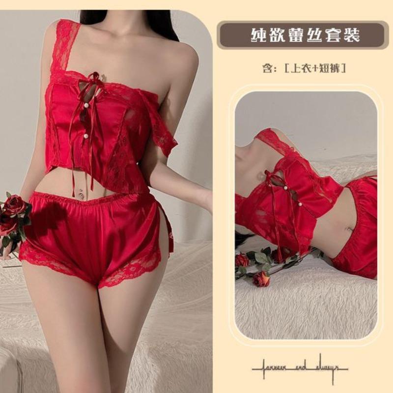 Sex Underwear Pure Desire Style Sexy Square Neck Lace-up Ice Silk Summer Thin Sexy Split Suspender Women