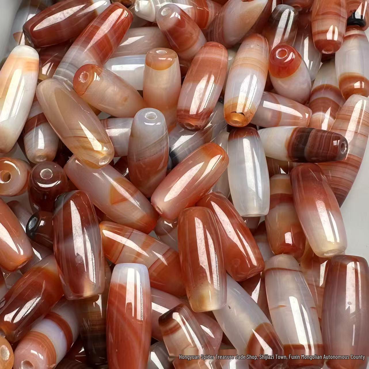 30mm Raw Red Agate Striped Barrel Beads Necklace - Natural Texture DIY Jewelry Accessories Loose Beads