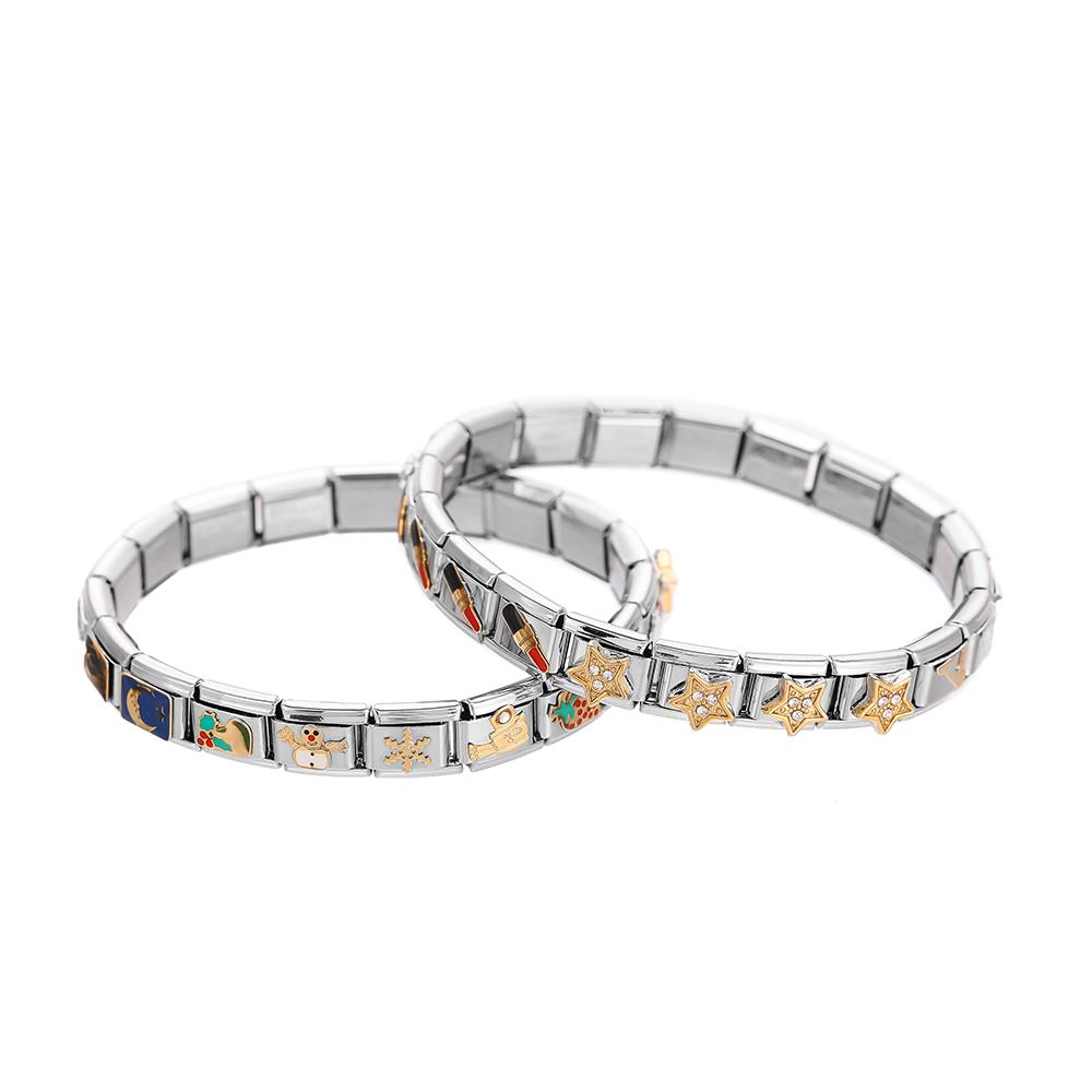 9mm Stainless Steel Pendant Romantic Snowflake Strawberry Wing Italian Charm Elastic Link Chain Fit Bracelet DIY Jewelry Making
