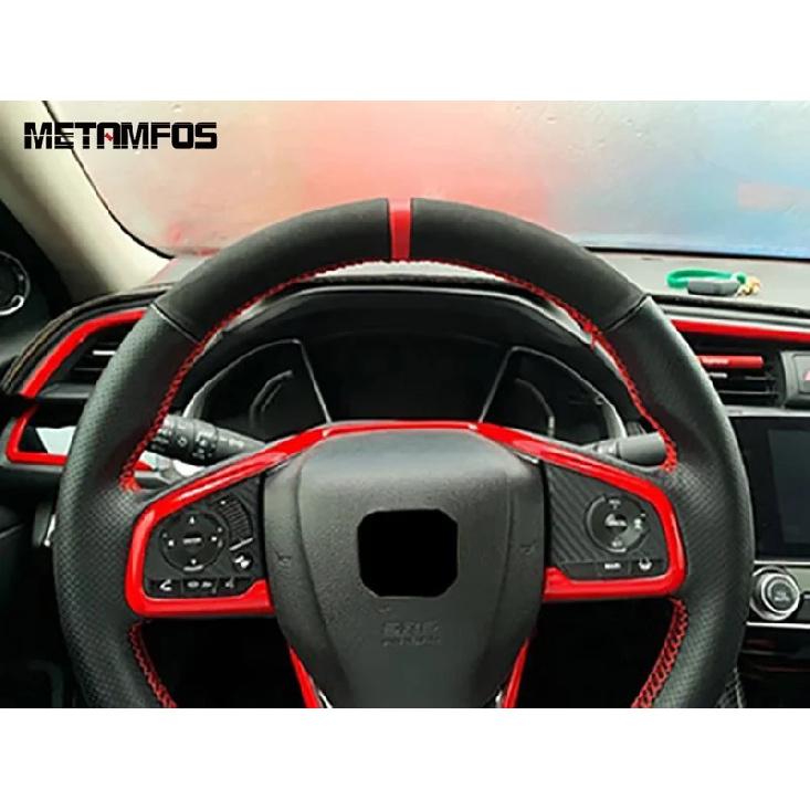 For Honda Civic 2016- CR-V CRV 2017- Carbon Fiber Steering Wheel Cover Molding Trim Frame Sticker Interior Accessories
