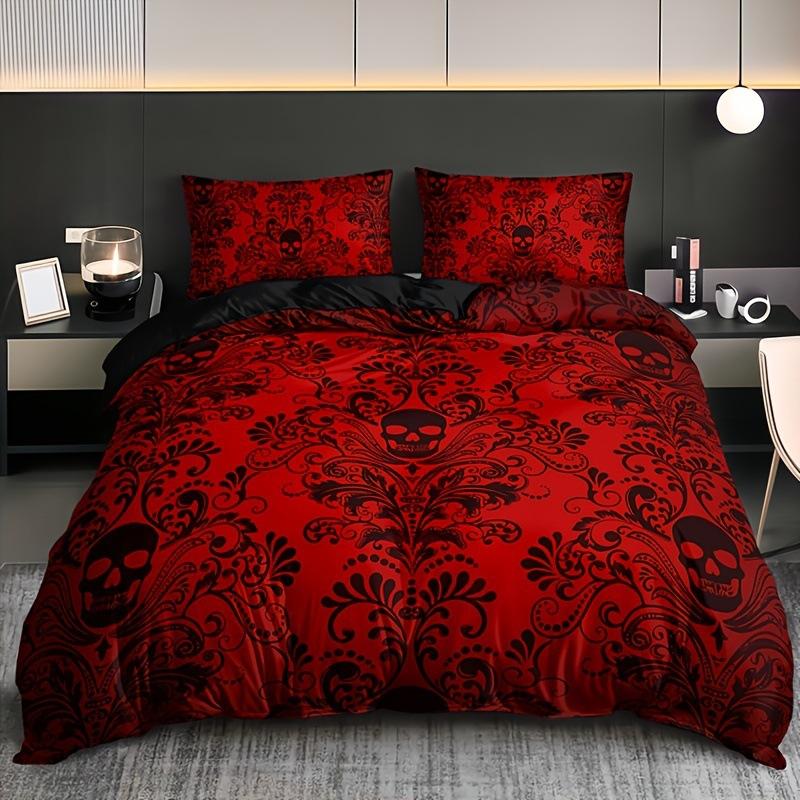 Black Damask Comforter Cover Set Exotic Sugar Skull Duvet Covers Gothic Vintage Floral Skeleton Bedding Set Bohemian Quilt Cover