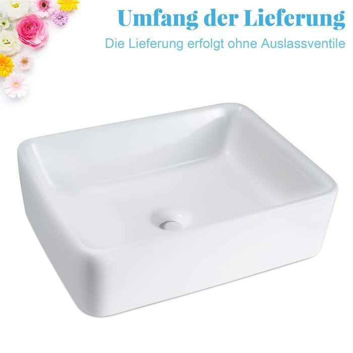 Lavabo Nettlife vasque à poser en céramique - vasque à poser carrée salle de bain blanche vasque 40x30x13cm