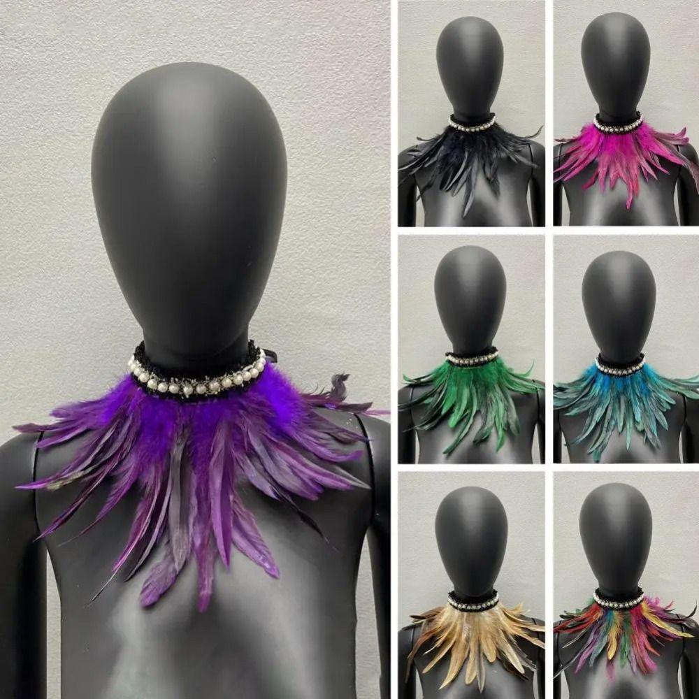 Adjustable Faux Feather Scarf Retro Faux Feather Collar New Faux Pearl Decor  Stage Performance