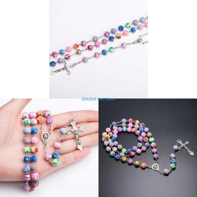 Christian Catholic Religious Rosary Necklace for Cross Pendant Rosary Chain Jewe D57B