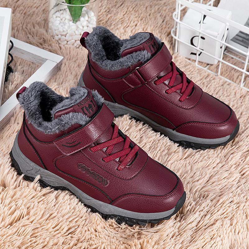 Lijian'an cotton shoes mother walking shoes high-top elderly shoes men and women middle-aged and elderly leather surface waterproof and non-slip snow