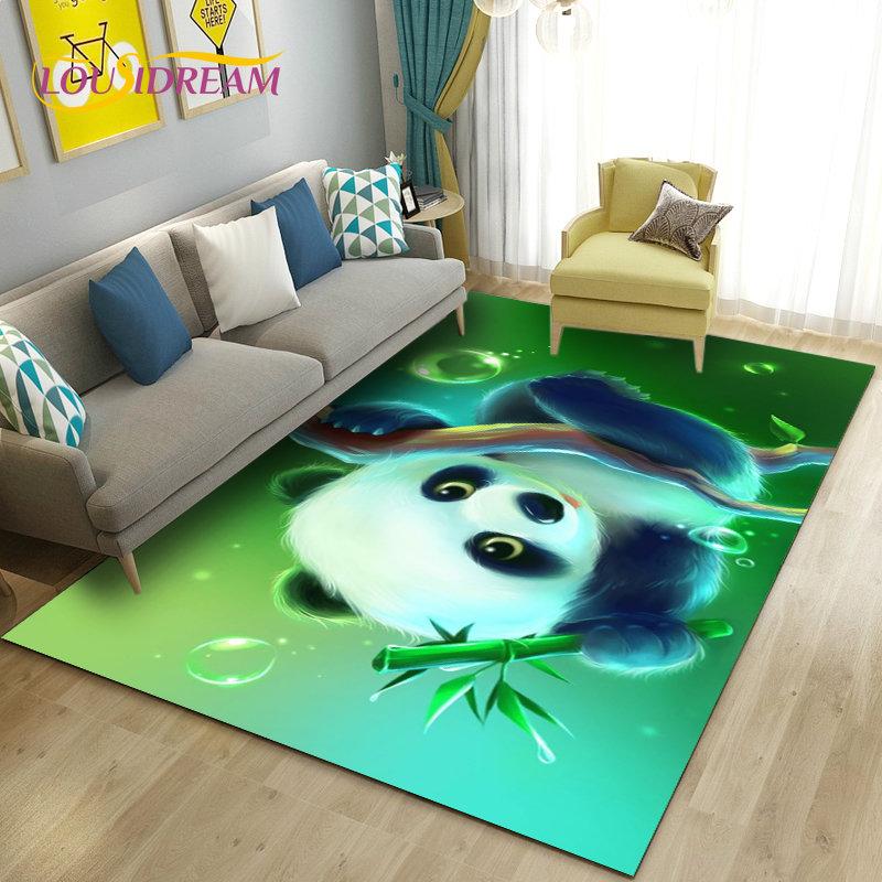 Alfombra de área 3D de dibujos animados de panda lindo, alfombra para sala de estar, dormitorio, sofá, felpudo, decoración de cocina, alfombra de suelo antideslizante para niños