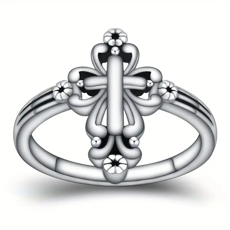 CAOSHI Cross Design Religious Style Finger Rings for Women Retro Silver Color Versatile Jewelry Fashion Lady Party Accessories