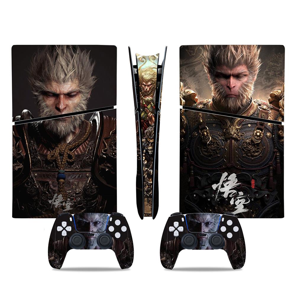 Black Myth Wukong Vinyl Protective Cover Anti-Scratch Cool Decal Cover Dustproof for PS5 Slim Disc Digital Console & Controllers