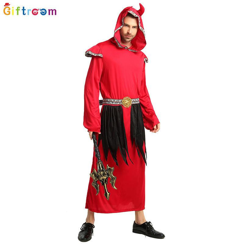 Auffälliges Western-Halloween-Kostüm für Männer mit rotem Teufel-Satan-Robendesign