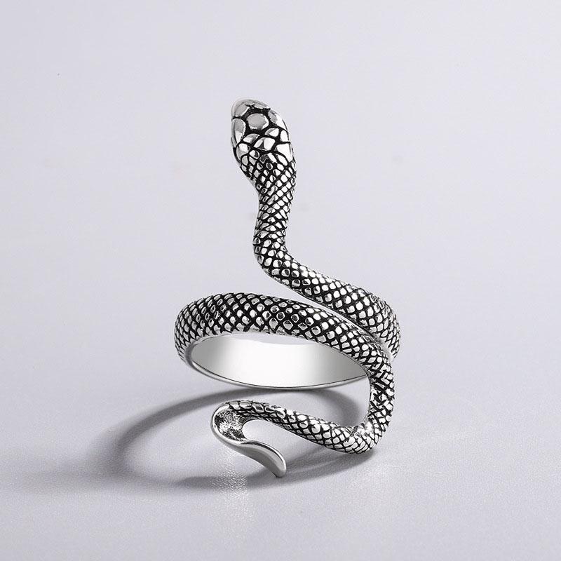 

Fashion Rings for Men Women Punk Goth Snake Ring Exaggerated Black Plated Gothic Adjustable Opening Party Gift Jewelry серебряный
