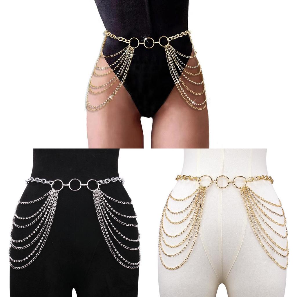 Europen Metal Multilayer Chain Waist Chain With Water Drip Embellishments For Beachwear Women