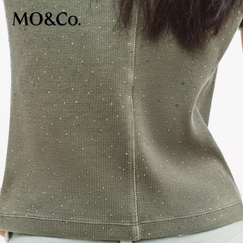 MO&Co. Women's Stretch Cotton Washed Rhinestone Short-Sleeve T-shirt