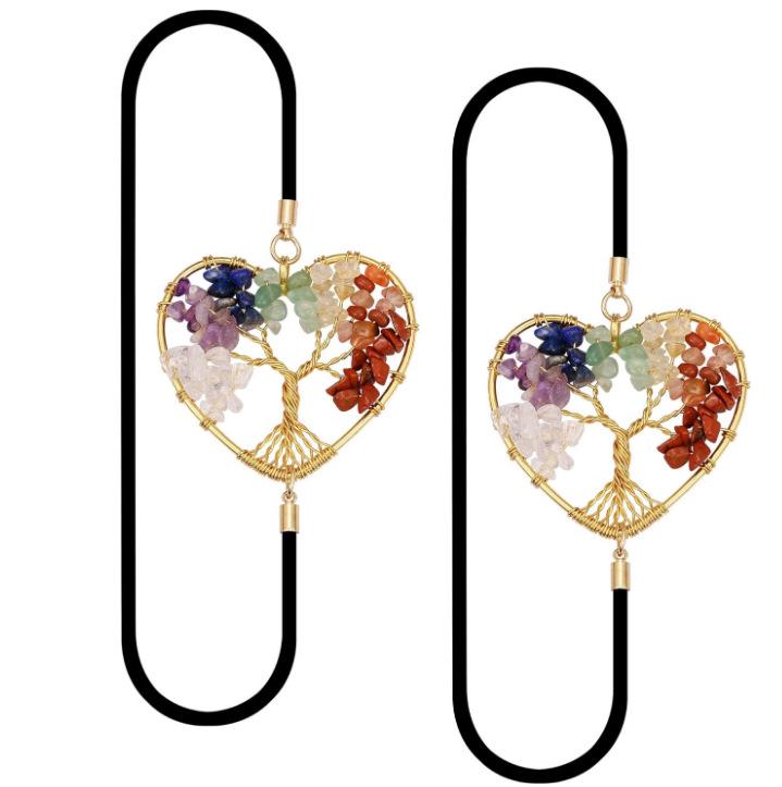 Natural Crystal Heart Tree of Life Pendant Bookmark