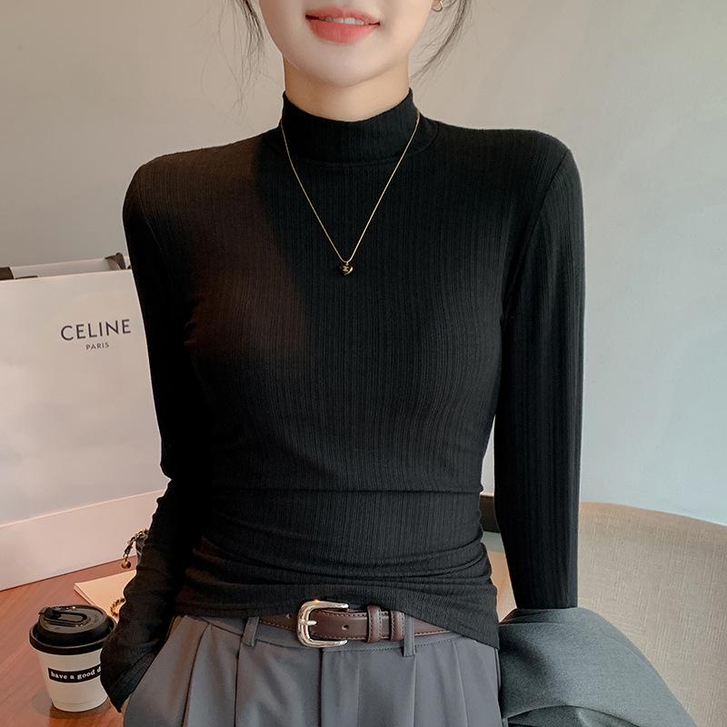 H322 Women's Long Sleeve Half High Collar Top - Versatile for Spring, Autumn, and Winter, Wear As Outerwear or Base Layer. Casual and Simple Design.
