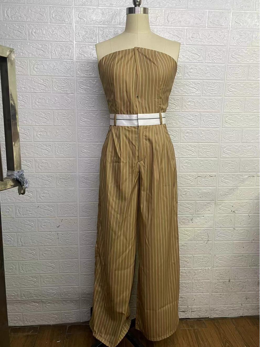 2025 Summer Women s High-Waist Slimming Striped Wide-Leg Pants Extra Large