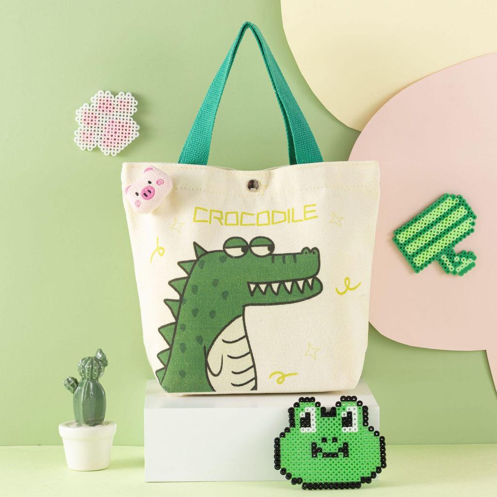 Cartoon Dinosaur Crocodile Canvas Bag - Large Capacity Children's Gift for Daily Use.