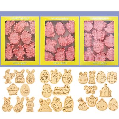 26PCS Easter Series Cookie Cutters Plastic Material Pressable Biscuit Cutters Cookie Mould Biscuit Mold for Baking Lover