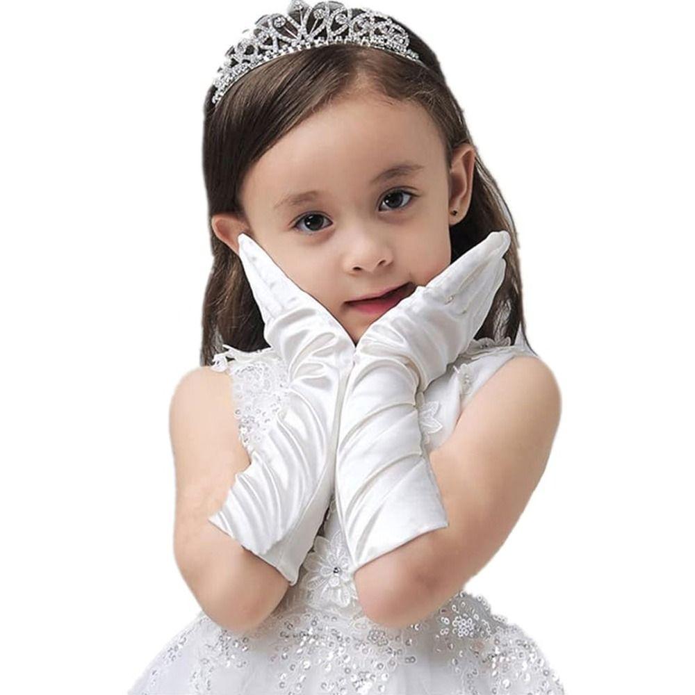 Jednobarevné dětské rukavice Saténové taneční palčáky Nová módní společenská šaty pro vystoupení Dívky