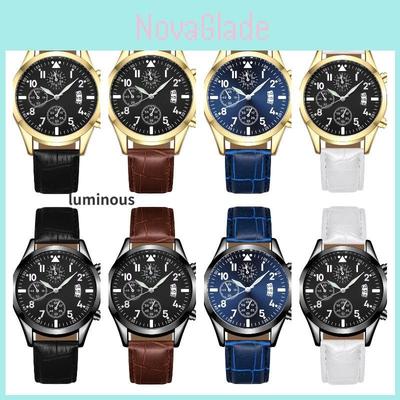 Stylish Men's Watch With Night Light And Calendar Quartz Pointer Display Leather Strap 98001 Belt Style)