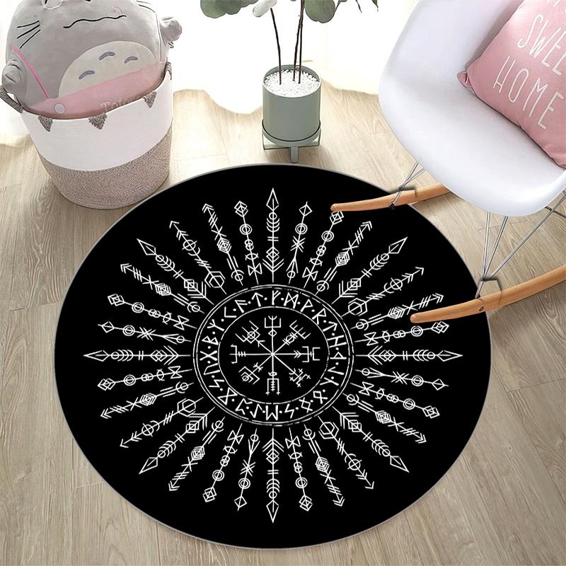 1Pc Viking theme Printed circular carpet, home door mat, outdoor travel protection carpet A4