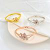 Vintage Full Paved Stone Butterfly Flower Bangle Dual Hollow Curved Band Snap Clasp Floral Insect Statement Wrist Jewelry for Women