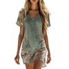 Womens Summer Casual V Neck Short Sleeve Floral Print Dress Lightweight Loose Fit Mini Dress for Daily Wear