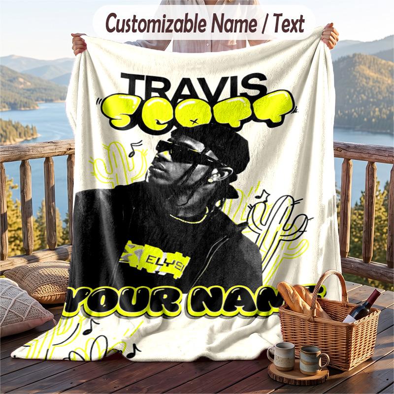 Personalized Flannel Throw Blanket,Travis Scott Custom Printed Name, Cozy Plush Blanket For Home Use