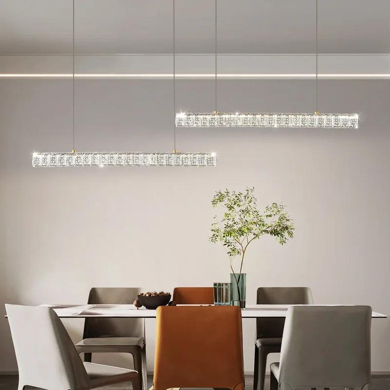 Luxury chandelier dining table light Hotel Bar Kitchen Living Room lighting fixtures Modern Simple Long LED crystal hanging lamp