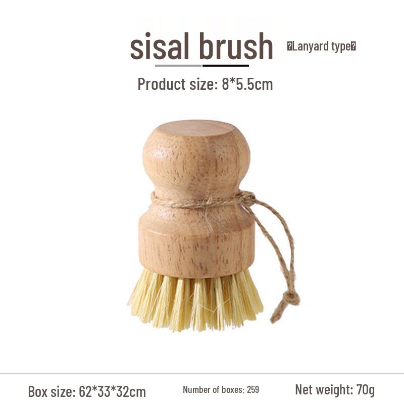 Sisal & Coconut Fiber Pot Brush with Short Wooden Handle for Eco-friendly Kitchen Cleaning