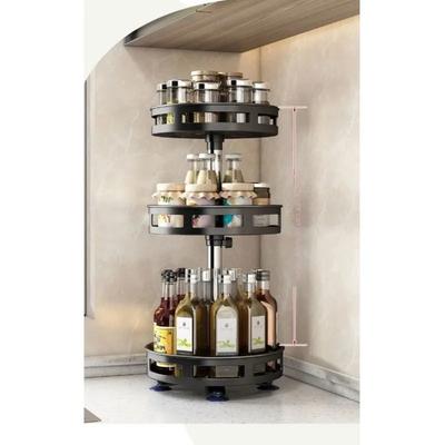 3 Layer 360°Rotation Spice Rack Organizer Jar Non-Skid Non-Skid Carbon Steel Storage Tray for Seasonings Kitchen Accessories