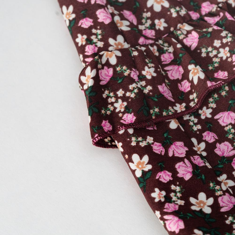 Frauen Herbst Elegante Square Neck Laterne Hülse Plissee Fragmentierte Blume Kleid