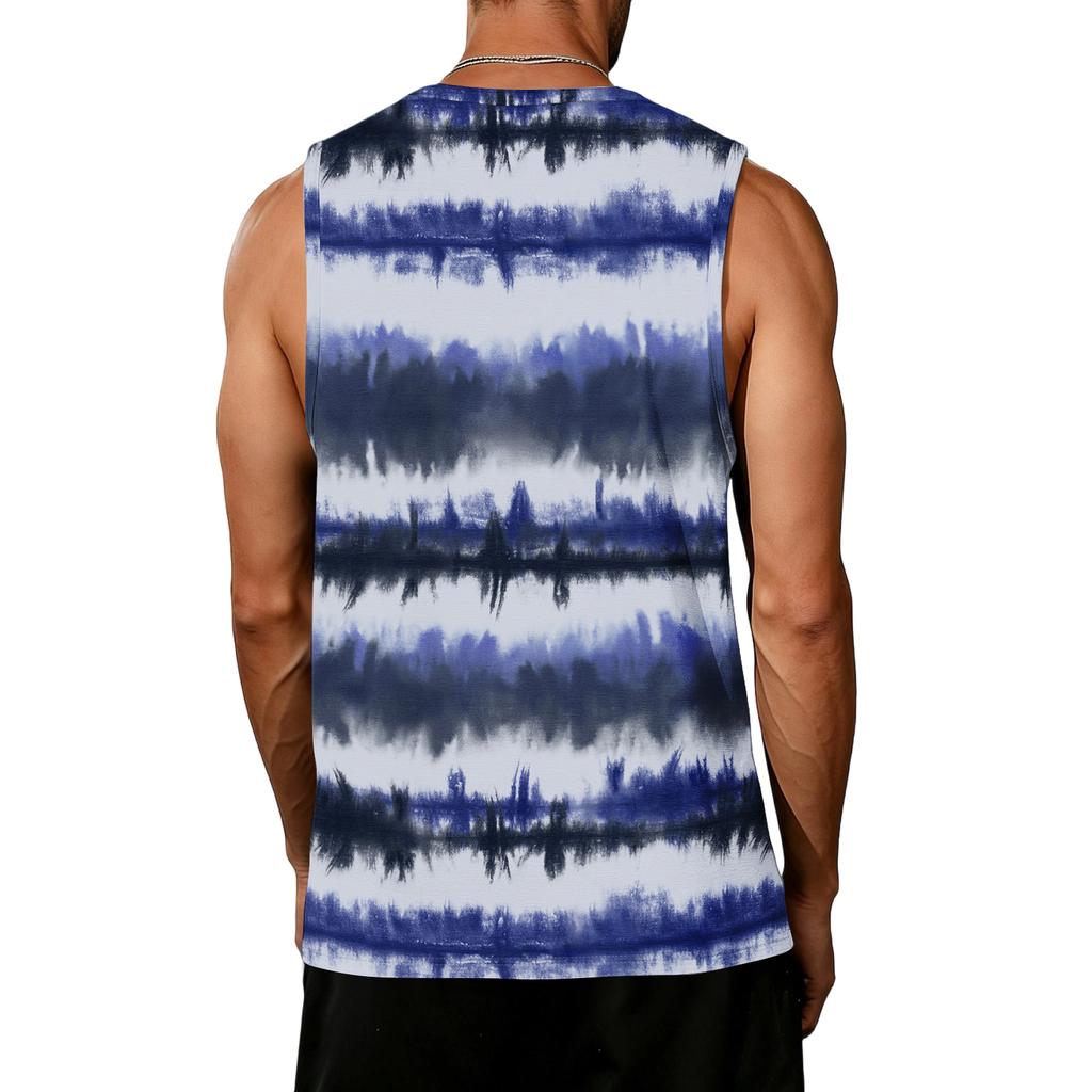 Mens Sleeveless Tie Dye Print Tank Top Crew Neck Casual Loose Fit Muscle Shirt for Summer Gym Workout Beachwear