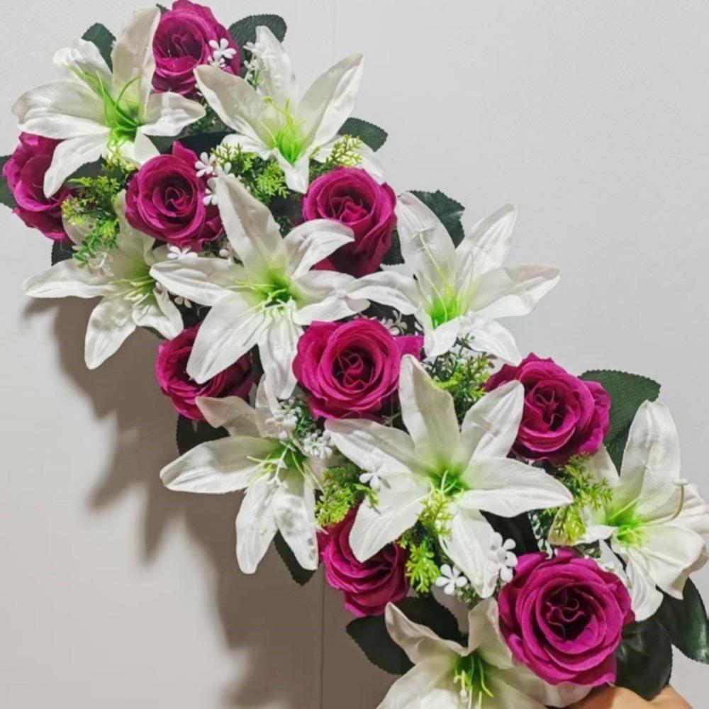 

Party Stage Supplies Artificial Flowers Rose&lily Fake Flowers For Household Wedding Garden Purple Rose&White Lily