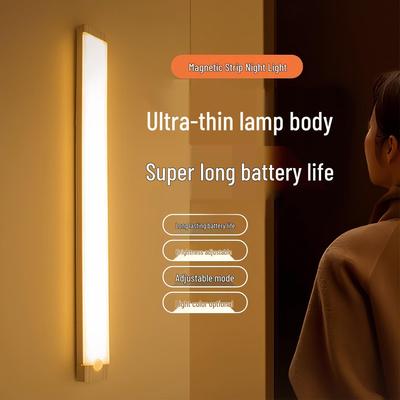 Rechargeable LED Wireless Magnetic Night Light for Kitchen, Bedroom, Wardrobe, Dorm - Long Strip with Button Control.