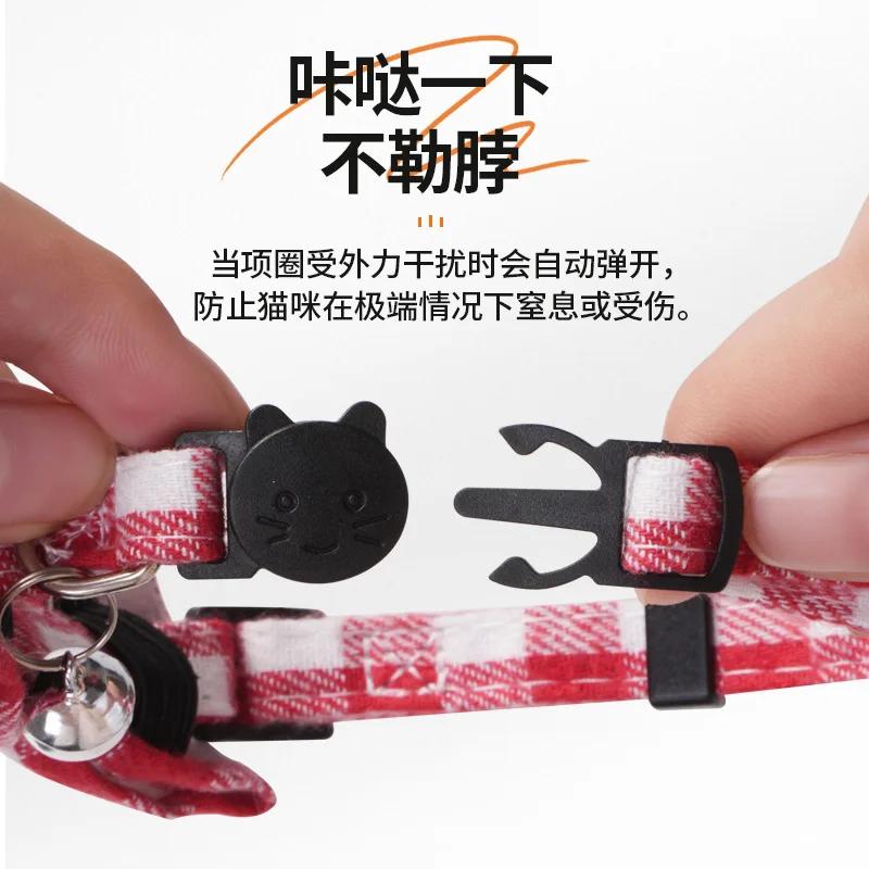 New British Checkered Bow Collar Pet Bell Collars Stick Cloth Cats Buckle Style Cat Dog Collars