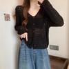 2025 Women's Plus Size Ice Silk V-Neck Knit Cardigan - Summer Sun Protection, Solid Color, Thin, Hollow-Out Short Shawl Jacket