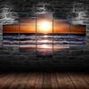 Sunset Beach Sea Waves Canvas 5 Piece Five Panel Wall Print Modern Art Poster Picture Home Decor Gift For Him For Her