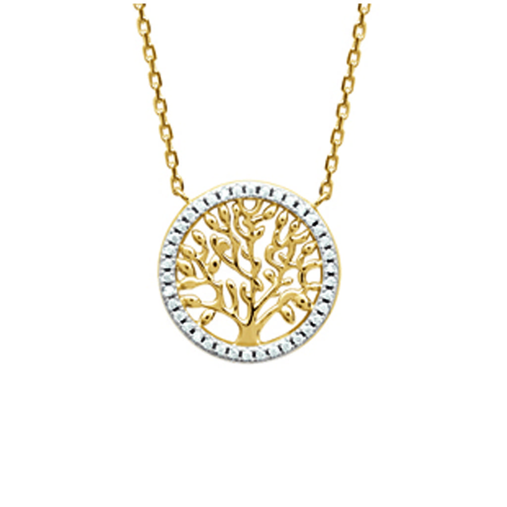 Les Trésors De Lily [N0021] - Gold Plated Necklace 'Tree of Life' White Gold - 16 Mm