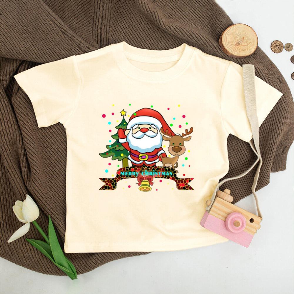 Santa Printed Christmas Kids Shirt Christmas Party Boys Girl Outfit Child Retro Short Sleeve T-shirt Toddler Xmas Holiday Shirts