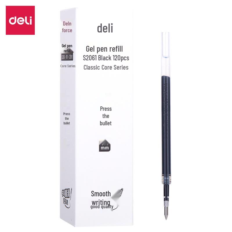 De.Li S206 Click Pen Refill, Large Capacity, Bullet Tip 0.5mm, Black/Red/Blue/Dark Blue, 20-Pack
